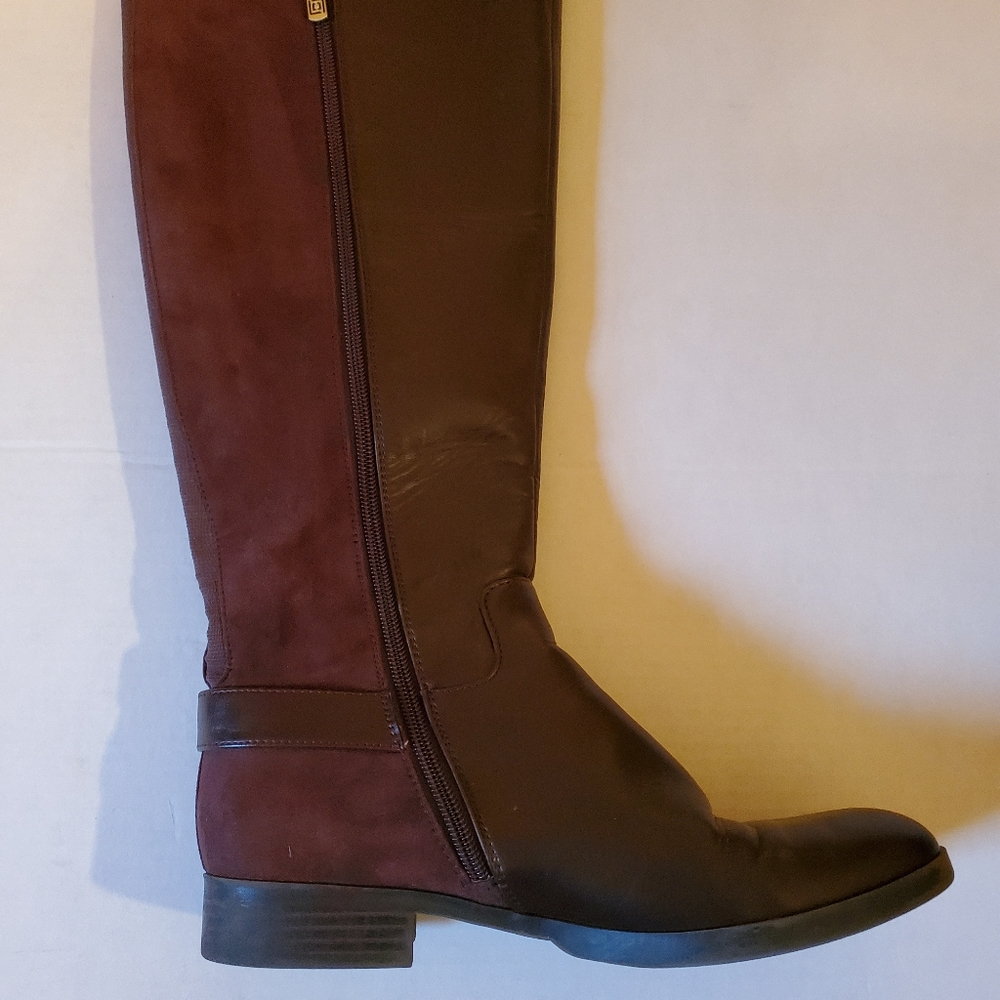 Liz Claiborne Brown and Burgundy Knee-High Heeled Boots - Picture 4 of 7